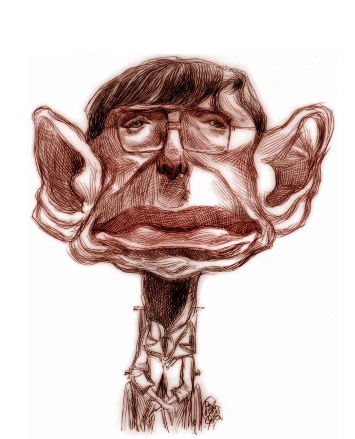 Ron Coddingtons color caricature of nuclear physicist Stephen Hawking.