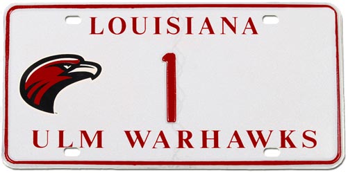 Above is an example of the Warhawk licence plate available from the La. Department of Motor Vehicles. Ninety-six percent of money raised goes to ULM scholarships.