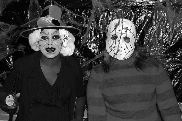 Costume ball contest winner Heather Wardiaw (above) dressed as a scary witch along side Leigh Runions dressed in a Freddy/Jason mashup.