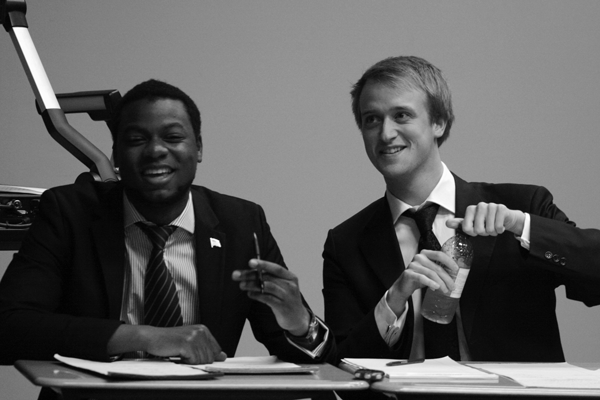 Richard Robinson (left) and Ben Jasper (right) came from England to participate in part of the Bill and Linda Rambin debates.
