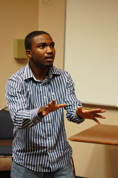 Joshua Madison performs a piece from The Tell Tale Heart at Thursdays Yapalooza in Stubbs 100.