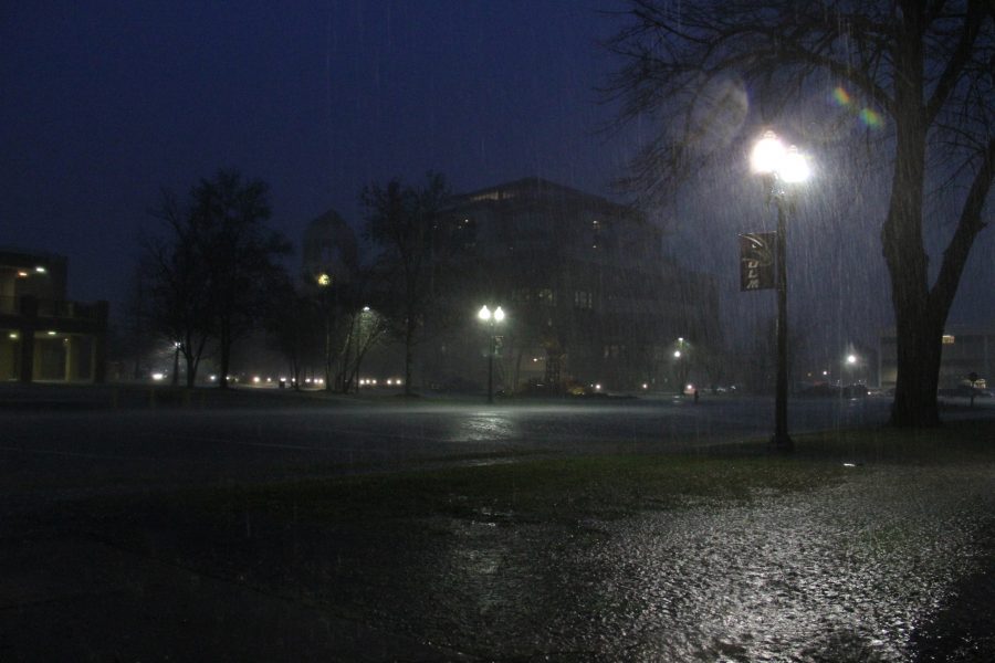 Rain covers the ULM campus