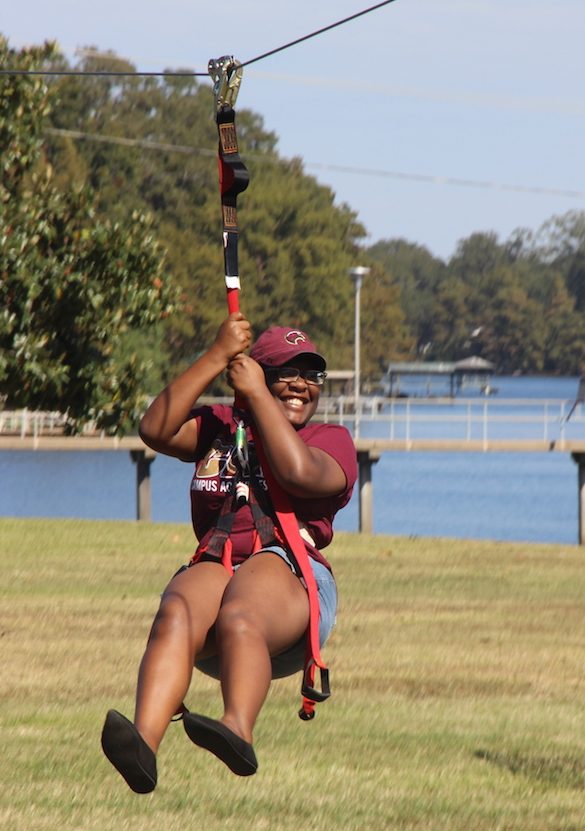 Akikka Williams enjoying a swing on the zip line
