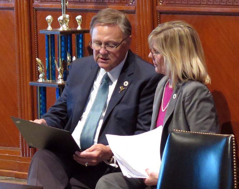 LA House Rep. Gene Reynolds and Nancy Landry at the legislative debate May 2016. 