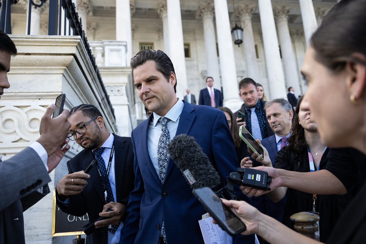 Rep. Matt Gaetz, R-Fla., speaks to reporters as he leaves the U.S. Capitol after U.S. Speaker of the House Kevin McCarthy, R-Calif., was ousted from his position, Oct. 3, 2023, in Washington, D.C. McCarthy was removed by a motion to vacate, an effort led by a handful of conservative members of his own party, including Gaetz. (Drew Angerer/Getty Images/TNS)