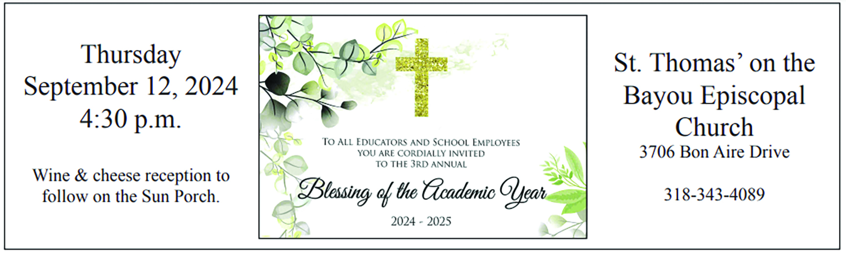 Join St. Thomas Episcopal for the Blessing of the Academic Year