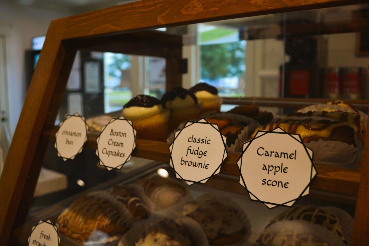 A display of fresh pastries and cupcakes at Enoch.
