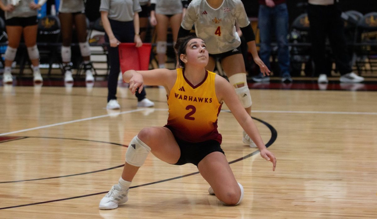 Camyrn Kimes (2) Liberio and Defensive Specialist, on the ground ready to pass the ball. 
