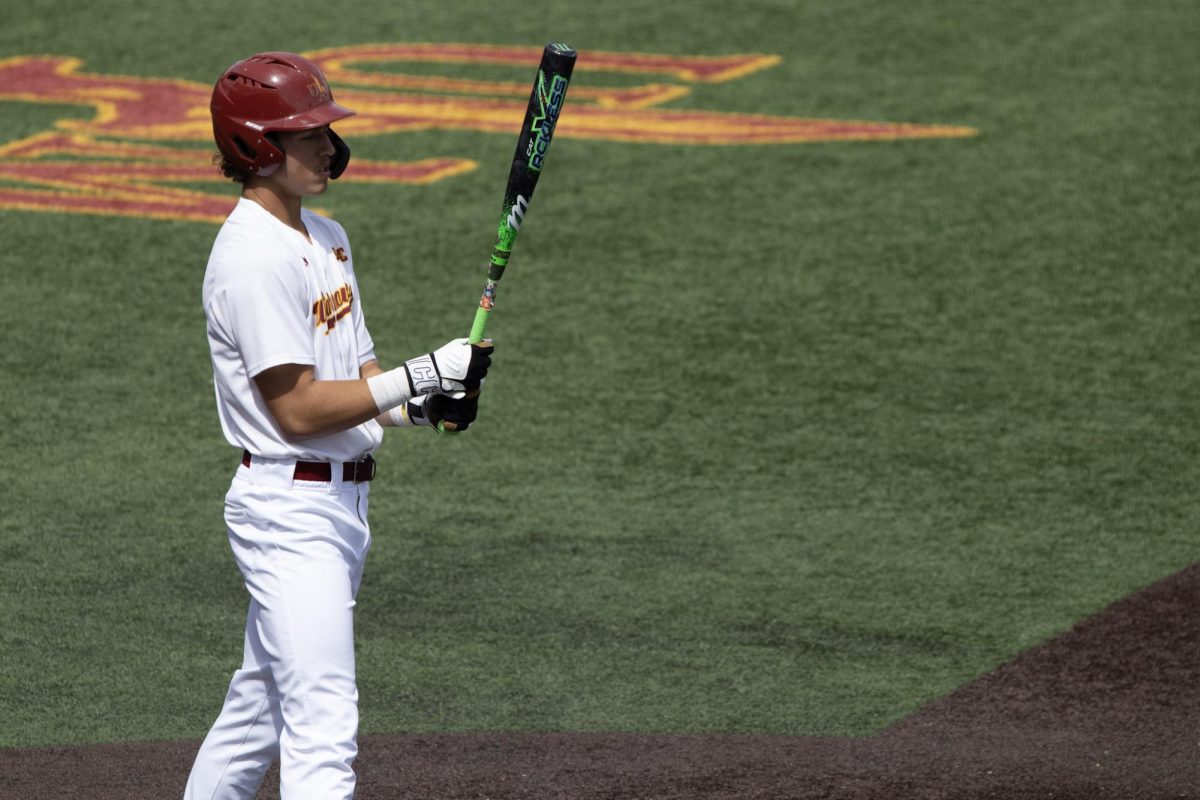 ULM baseball Outfielder #49 Garrett Wiethorn focusing in.