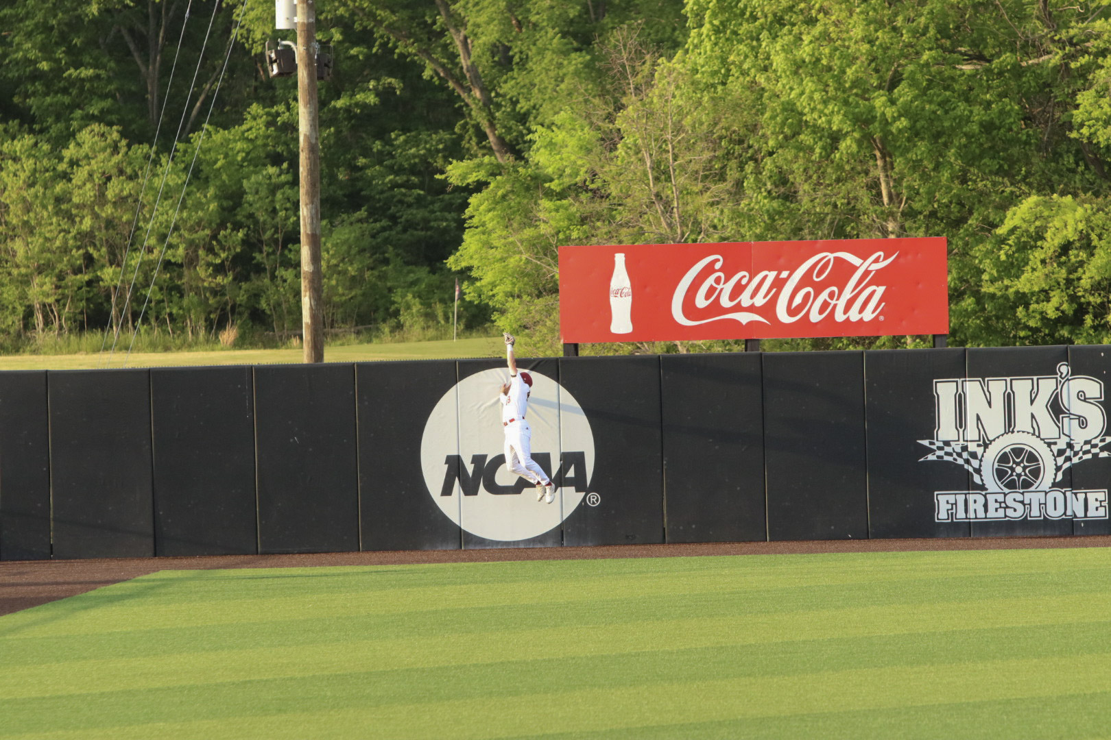 ULM Baseball Outfielder Bryce Blaser, preventing a homerun from Arkansas State at Lou St. Amant Field on 4/17/2026.